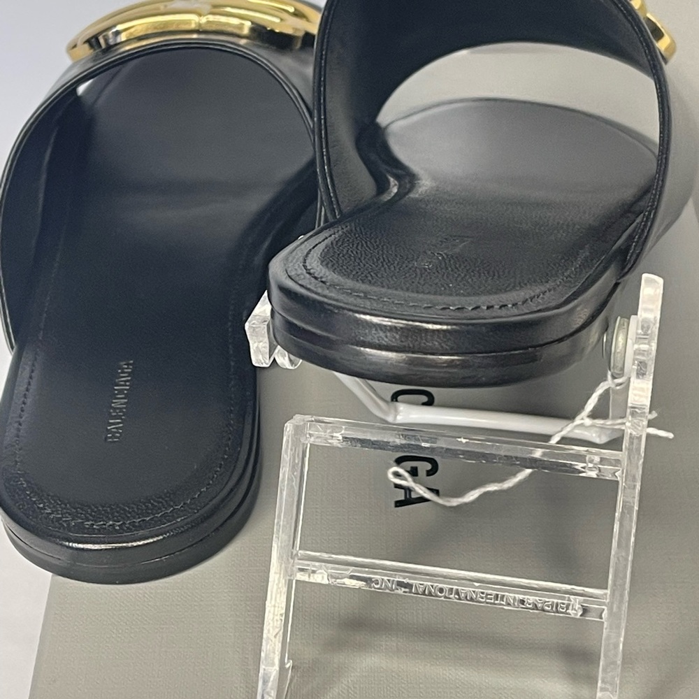 Balenciaga size US 6.5 (ER 36.5) Oval BB sandals black shiny sheepskin gold - Picture 15 of 17